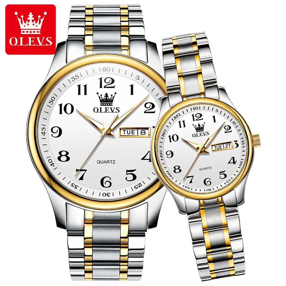 

OLEVS 5567 Luxury Brand Couple Watches Fashion Casual Quartz Wristwatch For Men and Women Digital Dial Lover's Clock Set Gifts
