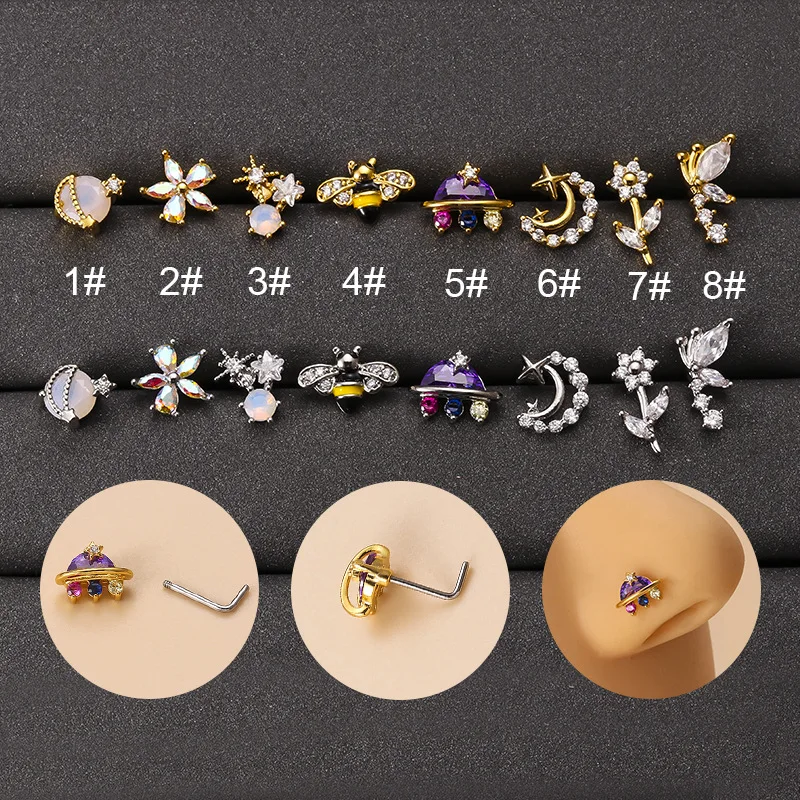1PC 20G Stainless Steel Flower Moon Butterfly L Nose Studs Helix Nose Piercing Jewelry CZ Nose Stud Ring for Women
1PC 20G Stainless Steel Flower Moon Butterfly L Nose Studs Helix Nose Piercing Jewelry CZ Nose Stud Ring for Women