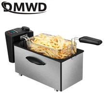 DMWD Electric Oil Fryer Stainless Steel Commercial Household Fried Chips Frying Pot Oven Pan 2.5L French Fries Grill Machine