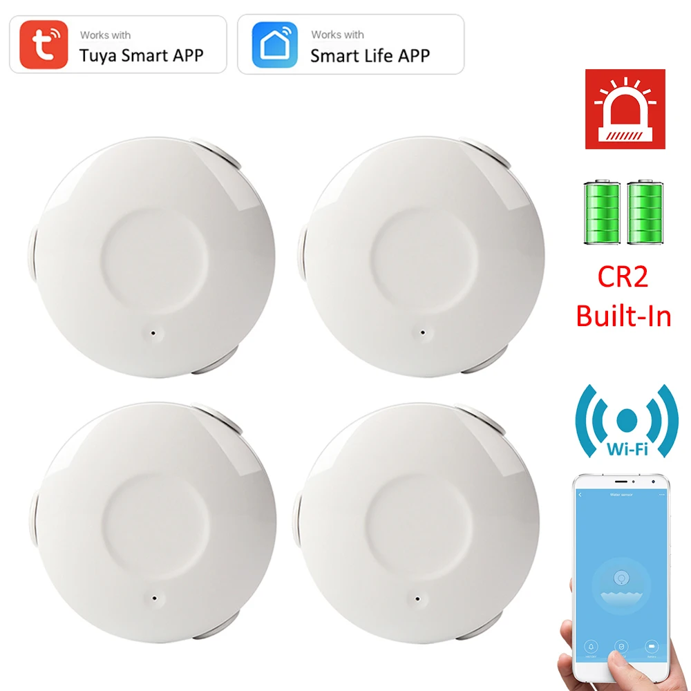 

Tuya Home Wifi Water Detector Leakage Sensor Alarm Leak Detector Sound Smart Life APP Flood Alert Overflow Security Warn System