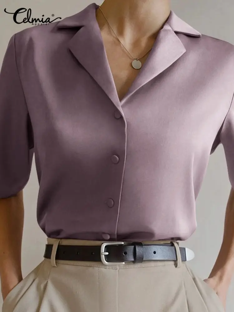 Celmia Office Lady Solid Chemise Women Single Breast Blouse 2022 Summer All-match Tops Satin Lapel Short Sleeve Fashion Shirts
Celmia Office Lady Solid Chemise Women Single Breast Blouse 2022 Summer All-match Tops Satin Lapel Short Sleeve Fashion Shirts