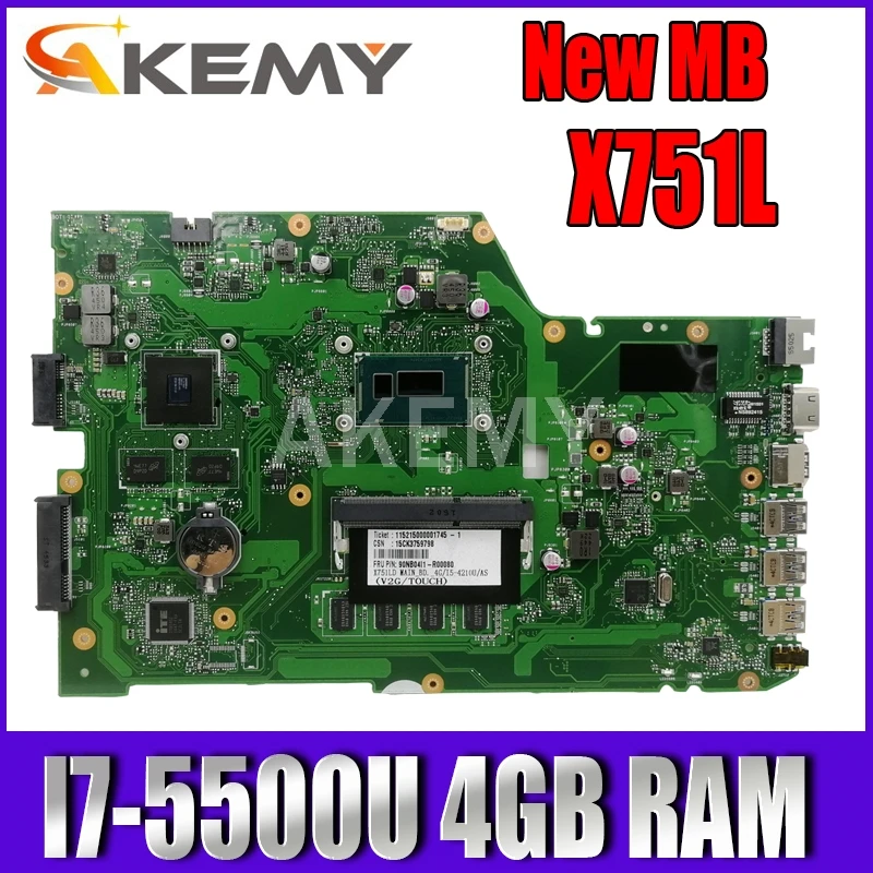 Akemy X751LJ Mainboard REV 2.3 For Asus R752LA R752LD X751LN X751LD X751LJ A751L Laptop motherboard I7-5500U 4GB RAM GT920M
Akemy X751LJ Mainboard REV 2.3 For Asus R752LA R752LD X751LN X751LD X751LJ A751L Laptop motherboard I7-5500U 4GB RAM GT920M