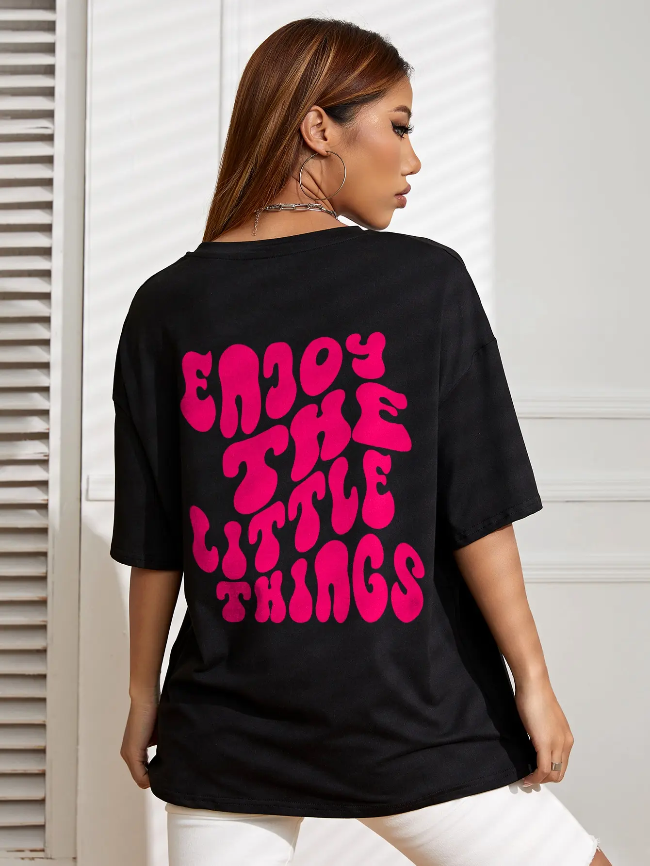 Enjoy The Little Things Print Womens Cotton Short Sleeve Oversize Street Trend Tee Clothing Breathable O-Neck Female T-Shirts
Enjoy The Little Things Print Womens Cotton Short Sleeve Oversize Street Trend Tee Clothing Breathable O-Neck Female T-Shirts