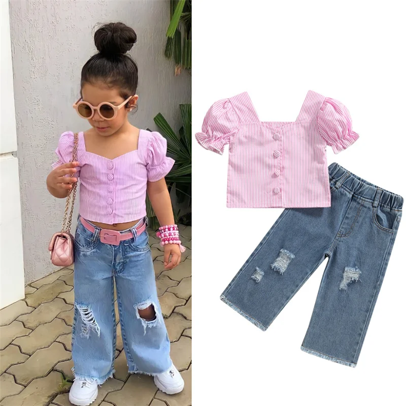 Комплект из 2 предметов для девочек 2-6 лет, укороченная футболка в полоску с короткими рукавами-фонариками, рваные длинные джинсовые брюки, у...
Комплект из 2 предметов для девочек 2-6 лет, укороченная футболка в полоску с короткими рукавами-фонариками, рваные длинные джинсовые брюки, у...