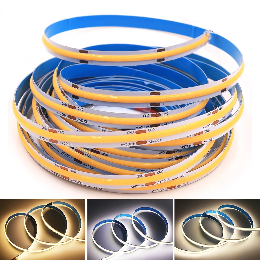 5M DC 12V 24V High Density Flexible COB LED Strip Light RA90 300/308/384/528LEDs/M Flexible LED Tape for Home Decoration
5M DC 12V 24V High Density Flexible COB LED Strip Light RA90 300/308/384/528LEDs/M Flexible LED Tape for Home Decoration