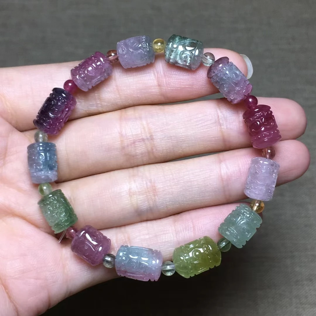 Natural Colorful Tourmaline Bracelet Carved Clear Barrel Beads 7.5mm Red Blue Tourmaline Women Men Crystal Jewelry AAAAAAA
Natural Colorful Tourmaline Bracelet Carved Clear Barrel Beads 7.5mm Red Blue Tourmaline Women Men Crystal Jewelry AAAAAAA