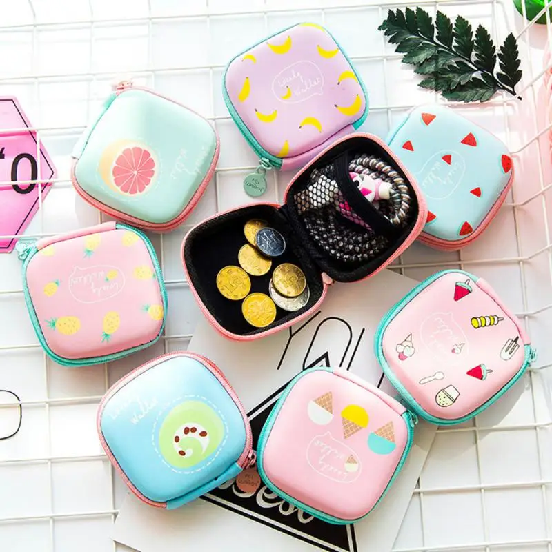 

Cartoon Mini Storage Bags for airpods Earphone Storage Bag Cute Women Portable Zipper Small Wallet for iPhone USB Cable Earphone