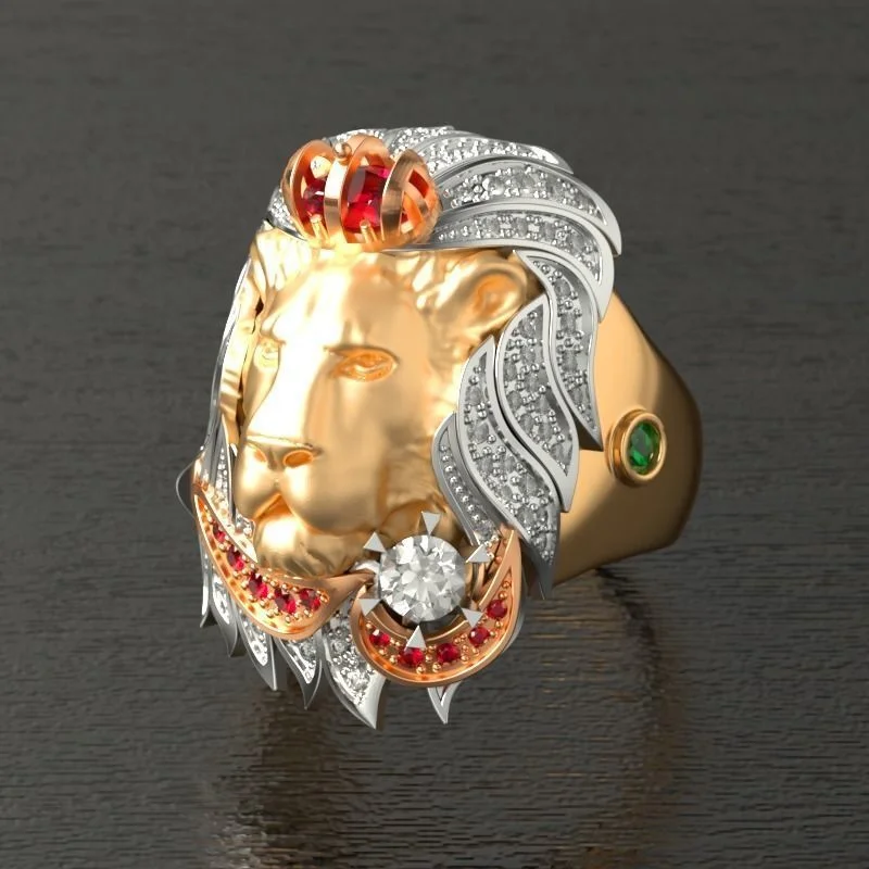 Selling personality luxury Lion King domineering inlaid fancy color diamond two-tone men's ring
Selling personality luxury Lion King domineering inlaid fancy color diamond two-tone men's ring