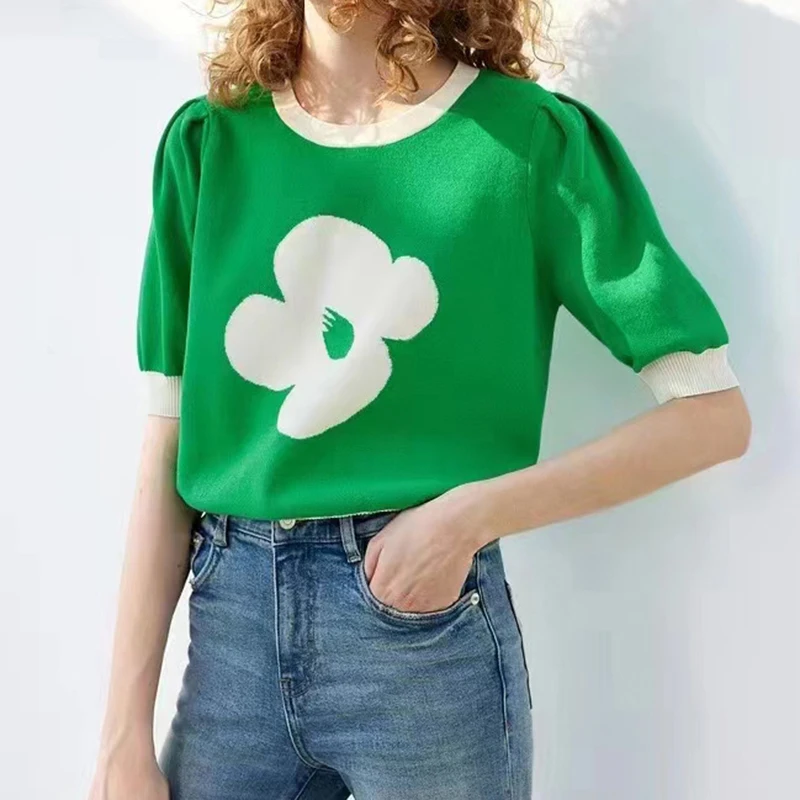 Fashion 2023 Summer New Puff Short Sleeve Loose O-neck Short Knitted Top Women Clothes Casual Office Lady Women Sweater
Fashion 2023 Summer New Puff Short Sleeve Loose O-neck Short Knitted Top Women Clothes Casual Office Lady Women Sweater