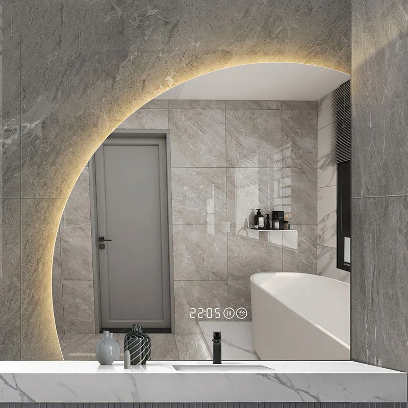 

Luxury Lights Shower Mirror Bathroom Vanity Large Geometric Mirror Round Face Aesthetic Miroir Douche Home Improvement Z3