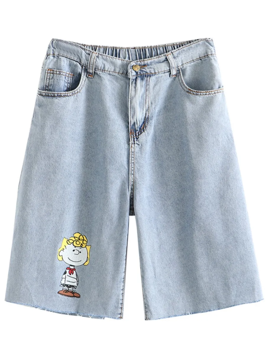 Ladies Jeans Plus Size Women Denim Cotton Shorts Brief Knee Length Offset Cartoon Wide Leg Pants Summer 2022
Ladies Jeans Plus Size Women Denim Cotton Shorts Brief Knee Length Offset Cartoon Wide Leg Pants Summer 2022