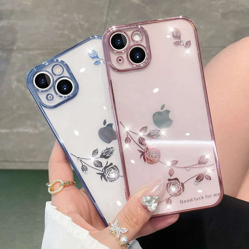 Electroplate Rhinestone Rose Clear Silicone Phone Case for Phone 14 Promax 13 12 11 Pro Max, Aesthetic Soft Phone Case
Electroplate Rhinestone Rose Clear Silicone Phone Case for Phone 14 Promax 13 12 11 Pro Max, Aesthetic Soft Phone Case