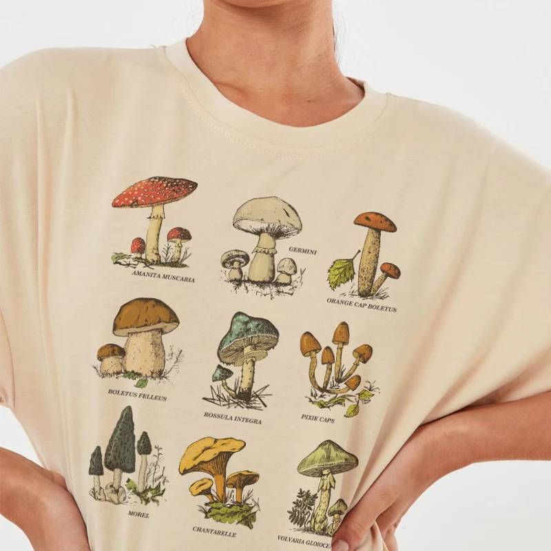 

Vintage Fashion Mushroom Print Oversized T Shirt Egirl Grunge Aesthetic Streetwear Graphic Tees Women T-shirts Cute Tops Clothes