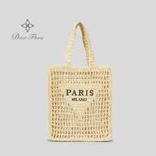 Women Summer Beach Vacation Fashion Straw Knitting Shoulder Bag Hollow Out Handwoven Handbag Portable Large Capacity Casual Tote