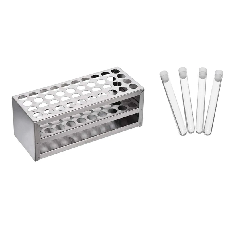 

Promotion! 100Pcs Clear Plastic Test Tube With Cap 12X100mm U-Shaped Bottom With 14Mm 40 Hole Aluminum Test Tube Rack