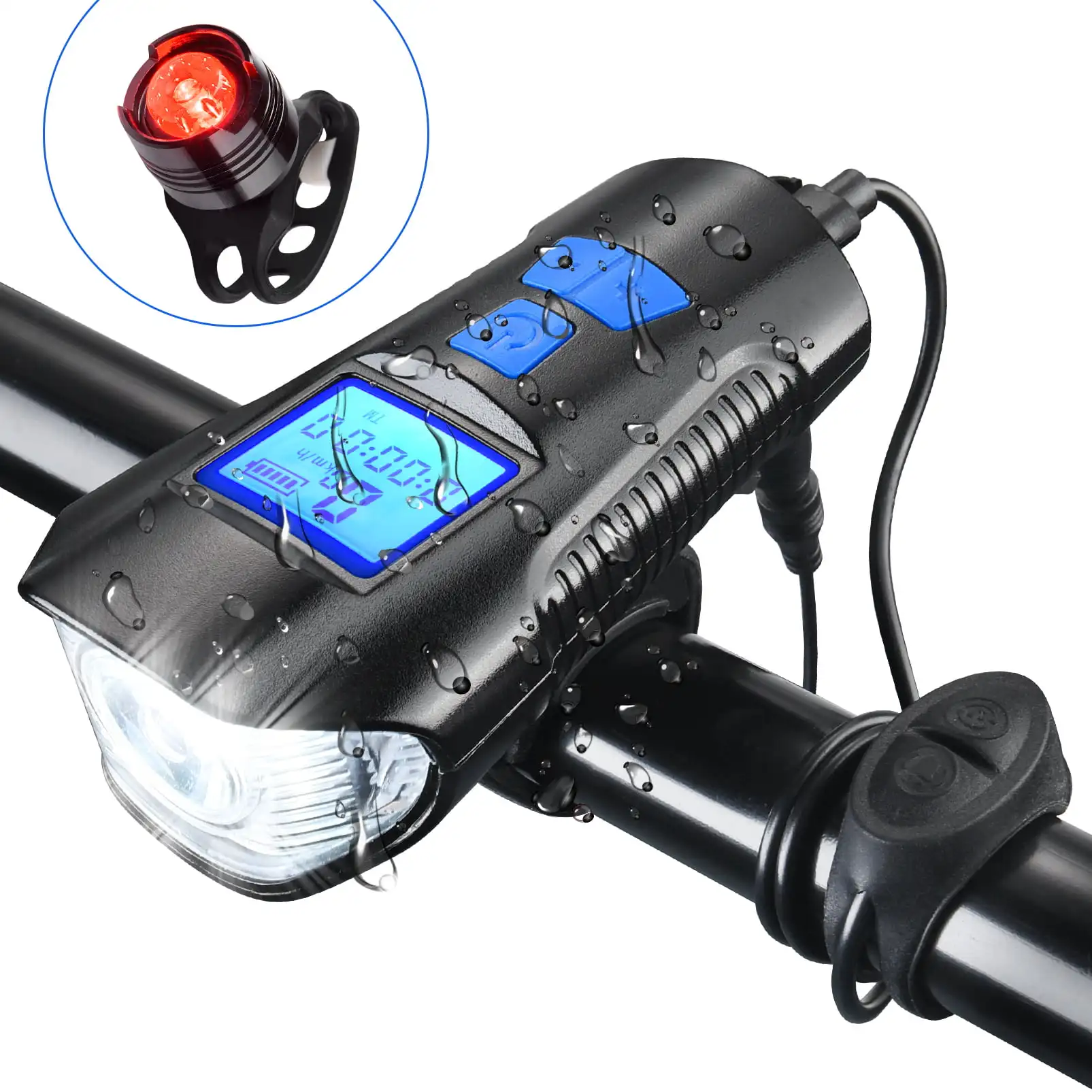 Bike Light Set Rechargeable Bike Headlight with 4 Lighting Modes - Bracket Waterproof Front Light & Tail Light with Speedometer
Bike Light Set Rechargeable Bike Headlight with 4 Lighting Modes - Bracket Waterproof Front Light & Tail Light with Speedometer