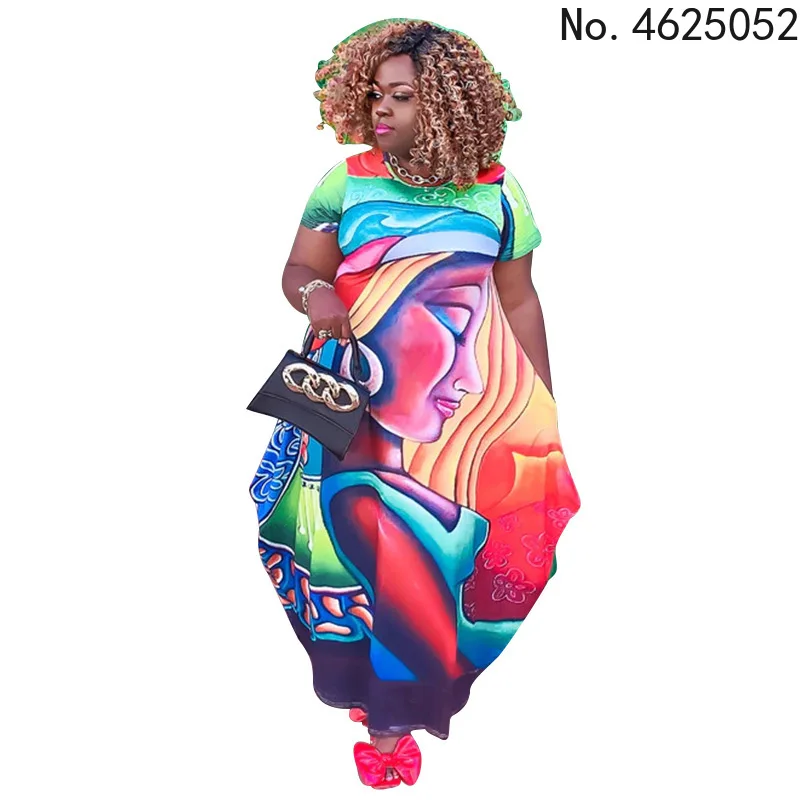 

Африканские платья для женщин, летнее сексуальное Африканское платье с круглым вырезом, асимметричное длинное платье из полиэстера с корот...