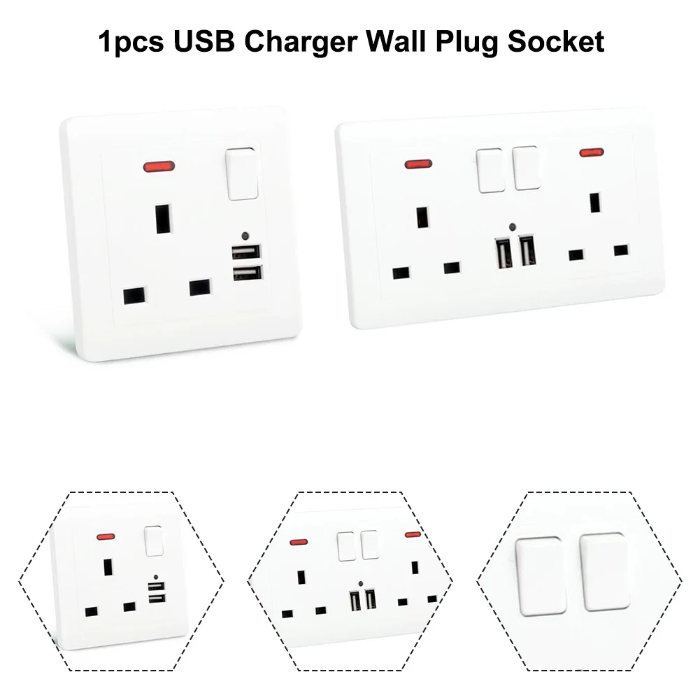 1pc Double Wall Plug Socket 2 Gang 13A W/ 2 Charger USB Ports Outlets Flat Plate Rechargeable Wall UK Outlet Board AC100-250V
1pc Double Wall Plug Socket 2 Gang 13A W/ 2 Charger USB Ports Outlets Flat Plate Rechargeable Wall UK Outlet Board AC100-250V