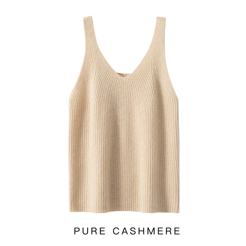 

2022 New Women Sexy 100% Cashmere High Elasticity Vest Crop Fashion Tops V-Neck Tank Soft Warm Ladies Knit Camisole Bottoming