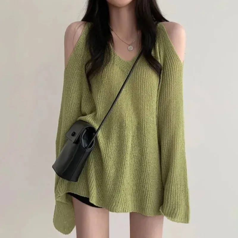 

DAYIFUN Spring Autumn Fashion Hollow Out Knitted Pullovers Women's Casual Solid Soft Slim Jumpers Gentle Sexy Loose Sweater Top