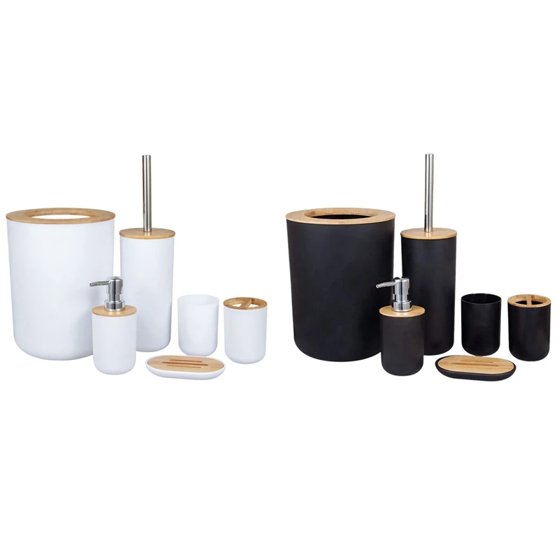 2 Set Bamboo Bath Accessory Set Environmentally Friendly Toilet Accessory Set With Lotion Dispenser Etc, White & Black
2 Set Bamboo Bath Accessory Set Environmentally Friendly Toilet Accessory Set With Lotion Dispenser Etc, White & Black