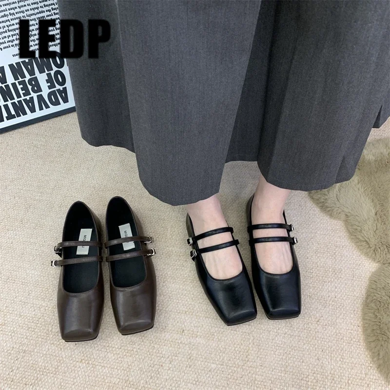 

Autumn Women Ballet Mary Janes Shoes Shallow Soft Leather Buckle Moccasins Ladies Fashion Comfort Loafers Outdoor Style Flats