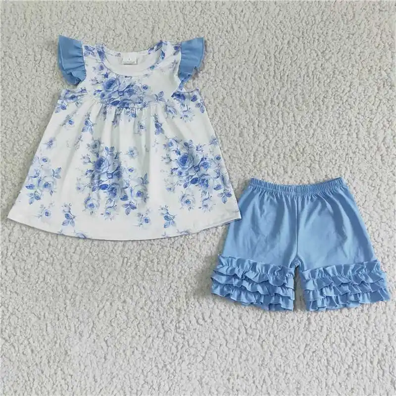 Baby Girl Blue Rose Flower Clothing Children Summer Floral Short Sleeve Wholesale Toddler Ruffle Cotton Shorts Kid Outfit Set
Baby Girl Blue Rose Flower Clothing Children Summer Floral Short Sleeve Wholesale Toddler Ruffle Cotton Shorts Kid Outfit Set
