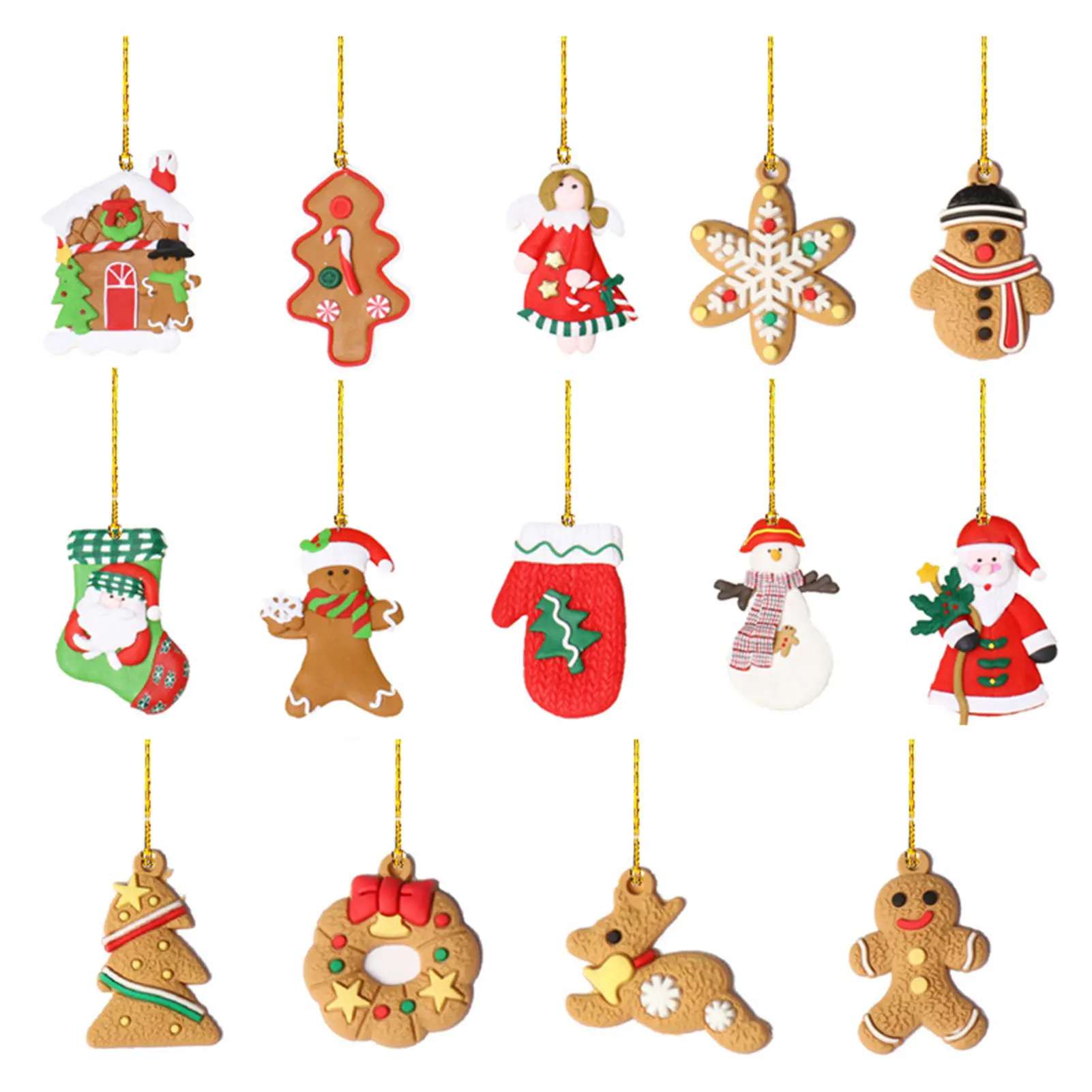 

Christmas Gingerbread Men Ornament Set 14-pcs Christmas Theme Stocking Glove Snowman Santa Snowflake Deer Doughnut Shapes Party