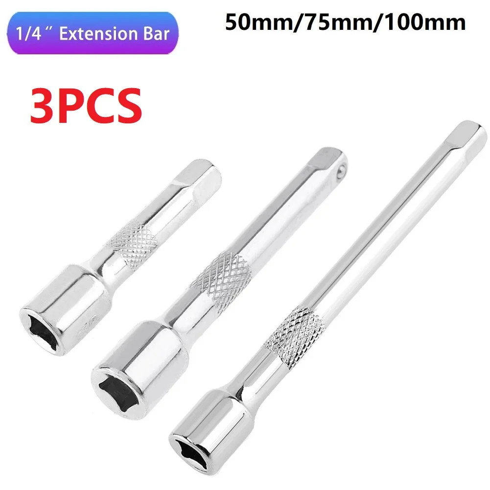 1/4 Inch Chromed Steel Extension Bar Ratchet Socket Wrench Adapter 50/75/100MM Ratchet Wrench Socket Extender
1/4 Inch Chromed Steel Extension Bar Ratchet Socket Wrench Adapter 50/75/100MM Ratchet Wrench Socket Extender