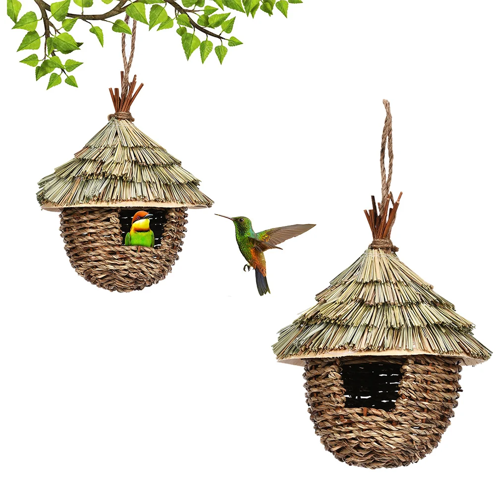 2Pcs Hand Woven Hanging Hummingbird Houses Bird Cages Nests For Outdoor Hanging Double-layer Waterproofwith Strong Grass Ropes
2Pcs Hand Woven Hanging Hummingbird Houses Bird Cages Nests For Outdoor Hanging Double-layer Waterproofwith Strong Grass Ropes