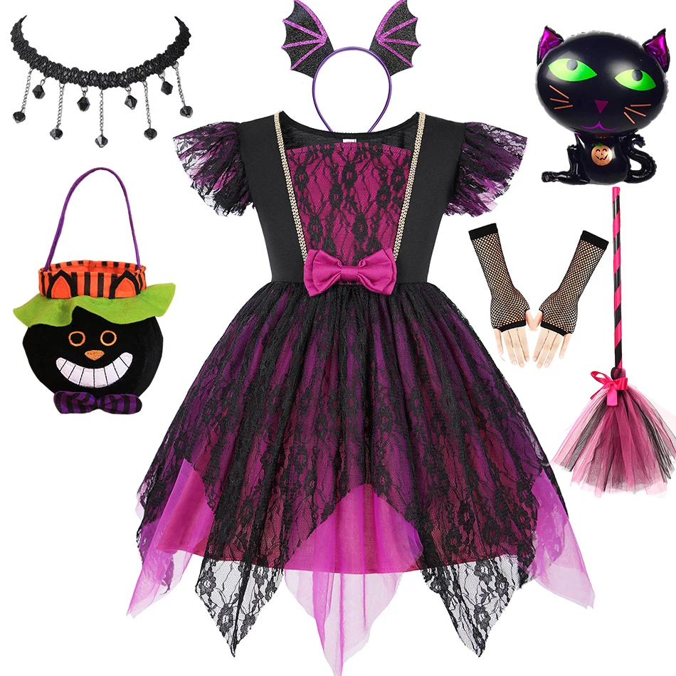 Girl's Tulle Dress Witch Cosplay Costume Halloween Disguise Children Carnival Dress Up Robe Party Clothes Elegant Outfit 2-12Yrs 
Girl's Tulle Dress Witch Cosplay Costume Halloween Disguise Children Carnival Dress Up Robe Party Clothes Elegant Outfit 2-12Yrs