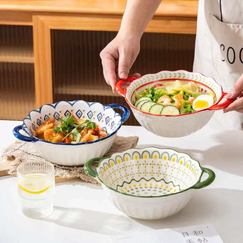 Hand-painted Ceramic Double-ear Bowl Instant Noodle Salad Soup Bowl Household Large Capacity Underglaze Color Kitchen Tableware
Hand-painted Ceramic Double-ear Bowl Instant Noodle Salad Soup Bowl Household Large Capacity Underglaze Color Kitchen Tableware