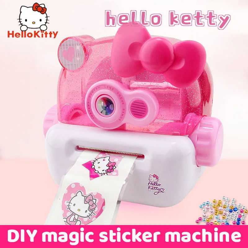 

Sanrio, Детская обучающая машинка для наклеек Hello Kitty, универсальная детская кавайная Головоломка «сделай сам», игрушечный домик, камера, подарок для девочки