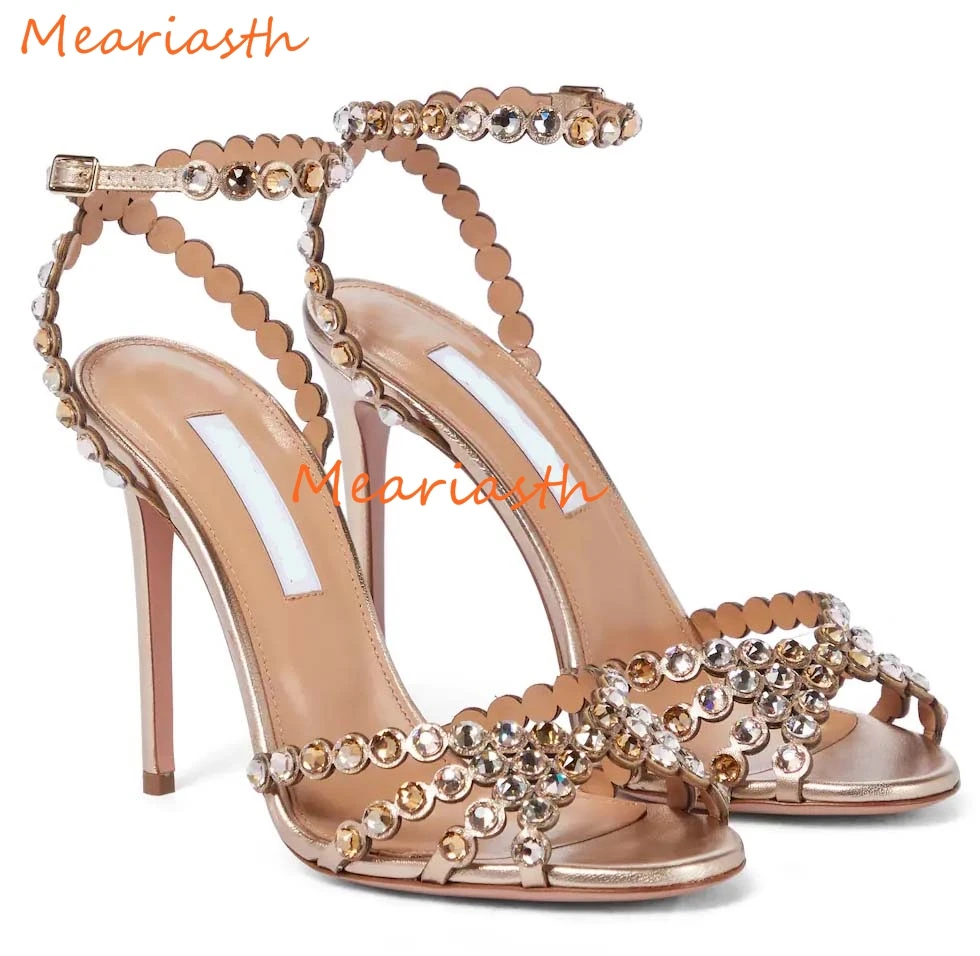 

Meariasth Clear PVC Crystal Sandals Blue Peep Toe Buckle Strap Thin High Heels Sandals Woman Summer Lady Stilettos Shoes On Heel