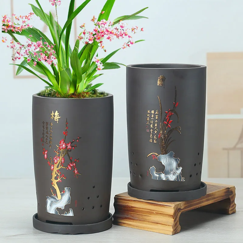 Chinese Style Breathable Ceramic Purple Sand Flowerpot Plum Orchid Bamboo Chrysanthemum Orchid Special Pot Tray Home Decoration
Chinese Style Breathable Ceramic Purple Sand Flowerpot Plum Orchid Bamboo Chrysanthemum Orchid Special Pot Tray Home Decoration