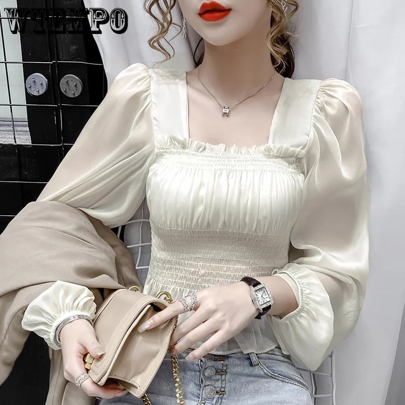 Chiffon Shirt Thin Slim Square Neck Long Sleeves Sweet Puff Sleeve Women Blouse Short Top Office Lady Retro Style Korean Fashion
Chiffon Shirt Thin Slim Square Neck Long Sleeves Sweet Puff Sleeve Women Blouse Short Top Office Lady Retro Style Korean Fashion