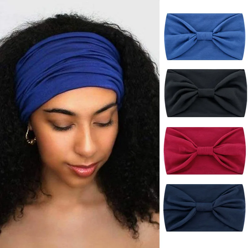 

New Wide Knotted Headbands for Women Vintage Turban Headwrap Girls Solid Hair Bands Accessories Elastic Bandanas Headscarf