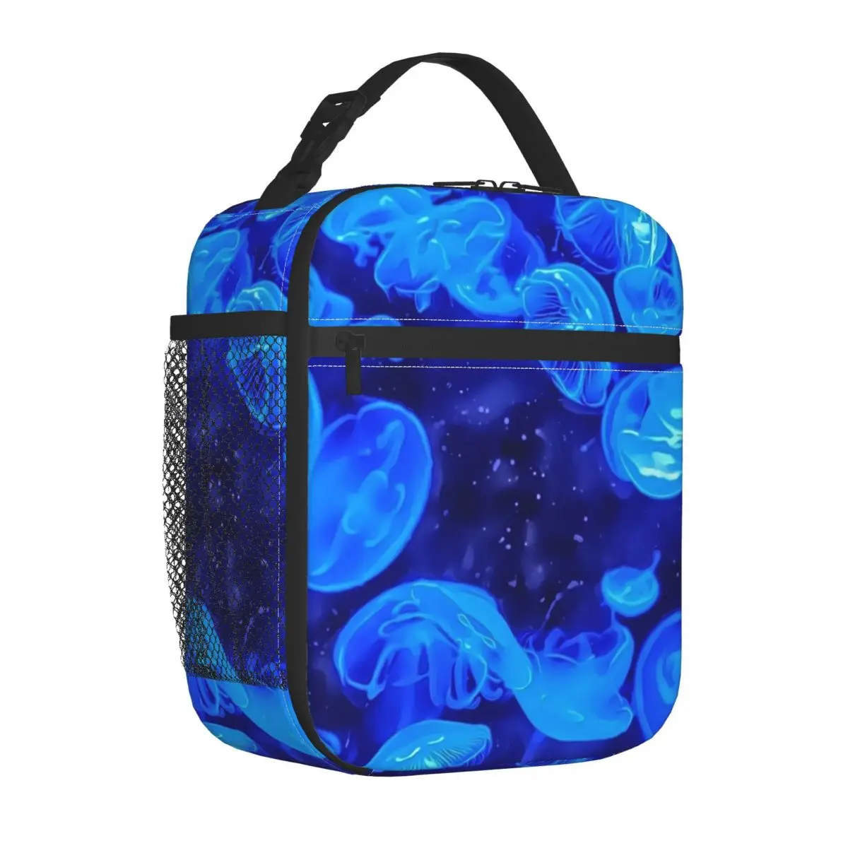 

Tropical Marine Print Lunch Bag For Unisex Blue Jelly Fish Lunch Box Fun Picnic Cooler Bag Portable Oxford Thermal Tote Handbags