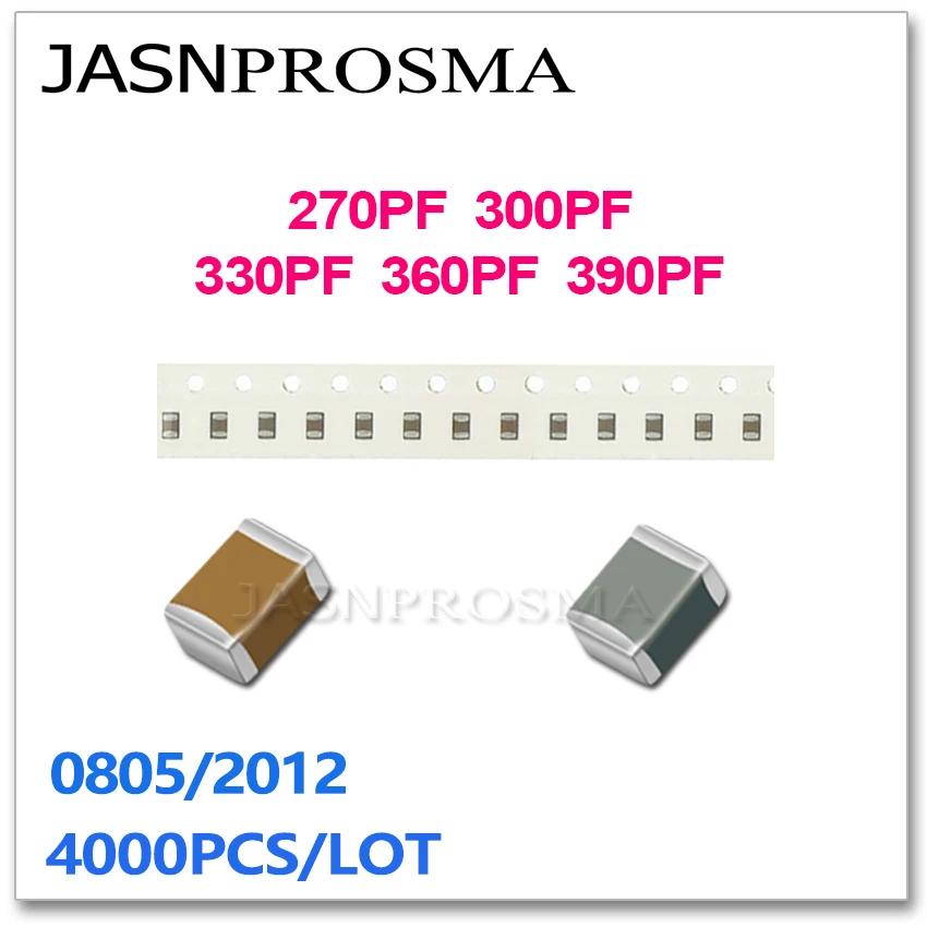 

JASNPROSMA 4000 шт. 0805 2012 X7R RoHS 10% 270PF 300PF 330PF 360PF 390PF 271 301 331 361 391 50V K SMD, высокое качество конденсатор