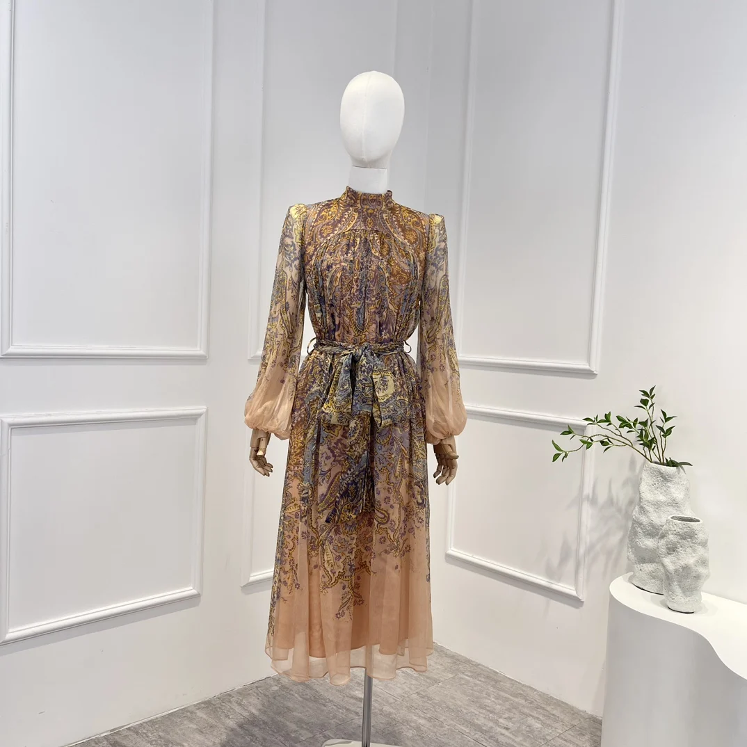 Silk New 2023 High Qulaity Spring Summer Vintage Graceful Paisley Floral Print Long Lantern Sleeve Lace-up Woman Midi Dress
Silk New 2023 High Qulaity Spring Summer Vintage Graceful Paisley Floral Print Long Lantern Sleeve Lace-up Woman Midi Dress