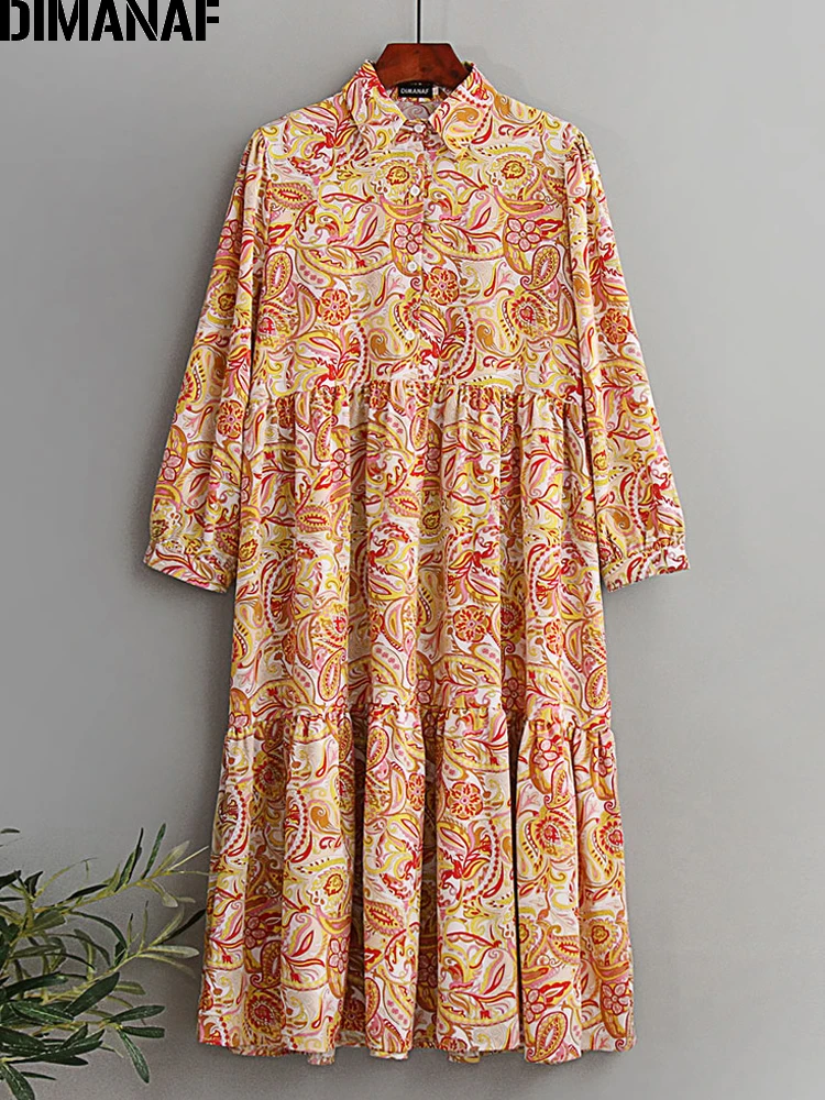 Женское пляжное платье-рубашка DIMANAF, шифоновое свободное плиссированное платье с цветочным принтом и длинным рукавом, повседневная одежда большого размера для лета, 2022 
Женское пляжное платье-рубашка DIMANAF, шифоновое свободное плиссированное платье с цветочным принтом и длинным рукавом, повседневная одежда большого размера для лета, 2022