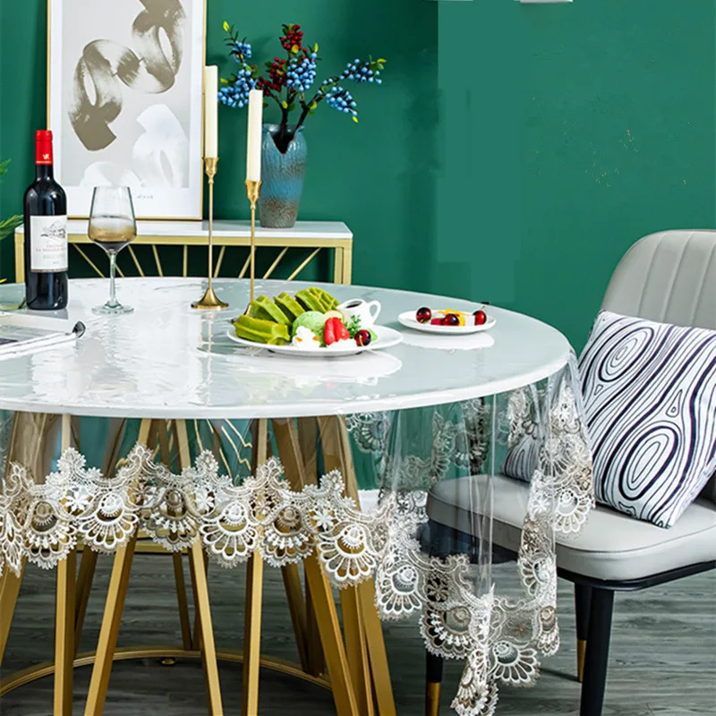 PVC Transparent Embroidered Lace Tablecloth Soft Waterproof Table Cloth Household Round Table Cover American Ins Table Mat
PVC Transparent Embroidered Lace Tablecloth Soft Waterproof Table Cloth Household Round Table Cover American Ins Table Mat