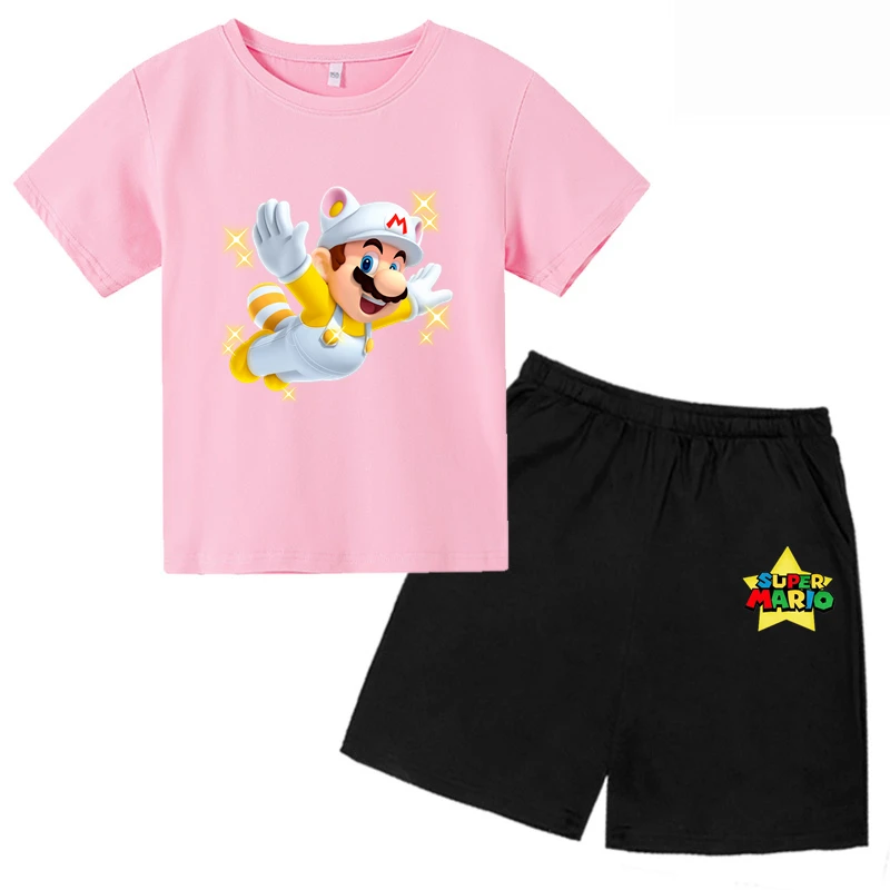 

Kawaii розовый мультфильм футболка Марио-Брос костюм дети Смешные Мальчики Девочки летние повседневные топы футболка детская одежда