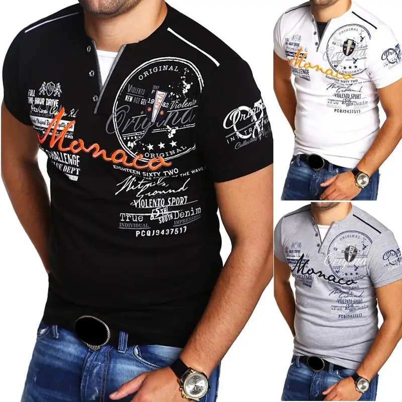 Summer Men's V-Neck Short Sleeve T-shirt Printed Pattern Casual Henry Neck Casual henley shirt Shirt
Summer Men's V-Neck Short Sleeve T-shirt Printed Pattern Casual Henry Neck Casual henley shirt Shirt