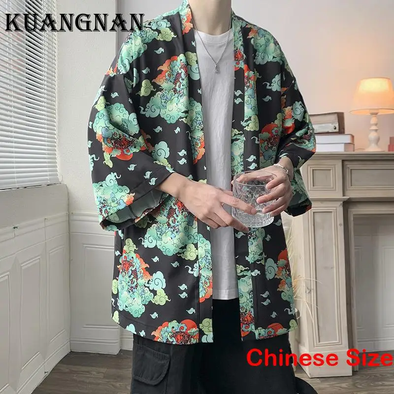 

Кимоно KUANGNAN мужское с принтом, японская кавайная одежда, кардиган в азиатском стиле, хаори, Корейская рубашка, 5XL, лето 2023