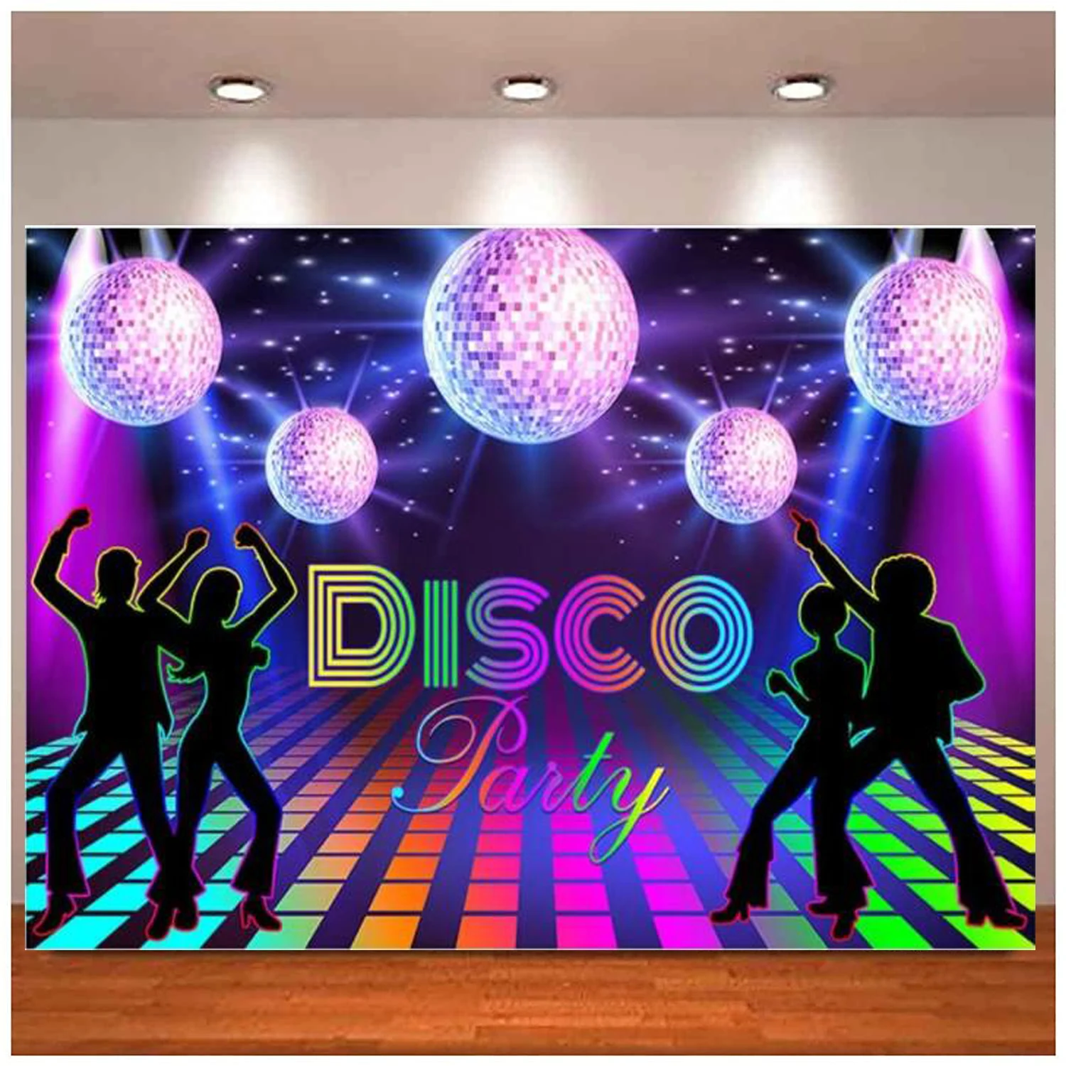 

Disco Party Photography Backdrop For Adults Back To 70s 80s 90s Retro Disco Ball Let's Glow Crazy Neon Night Background