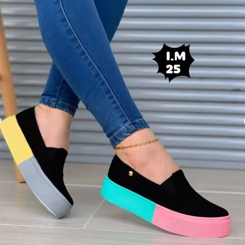 Women's Sneakers Fashion Round Toe Slip on Comfortable Thick Sole Sneakers Color Block Anti-Slip Outdoor Ladies Walking Shoes 
Women's Sneakers Fashion Round Toe Slip on Comfortable Thick Sole Sneakers Color Block Anti-Slip Outdoor Ladies Walking Shoes