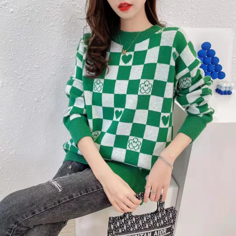 Autumn Western-style Sweater Women's Tops Pullover Checkerboard Love Smiley Face Jacquard Plaid Sweater Women Loose Warm Sweater
Autumn Western-style Sweater Women's Tops Pullover Checkerboard Love Smiley Face Jacquard Plaid Sweater Women Loose Warm Sweater