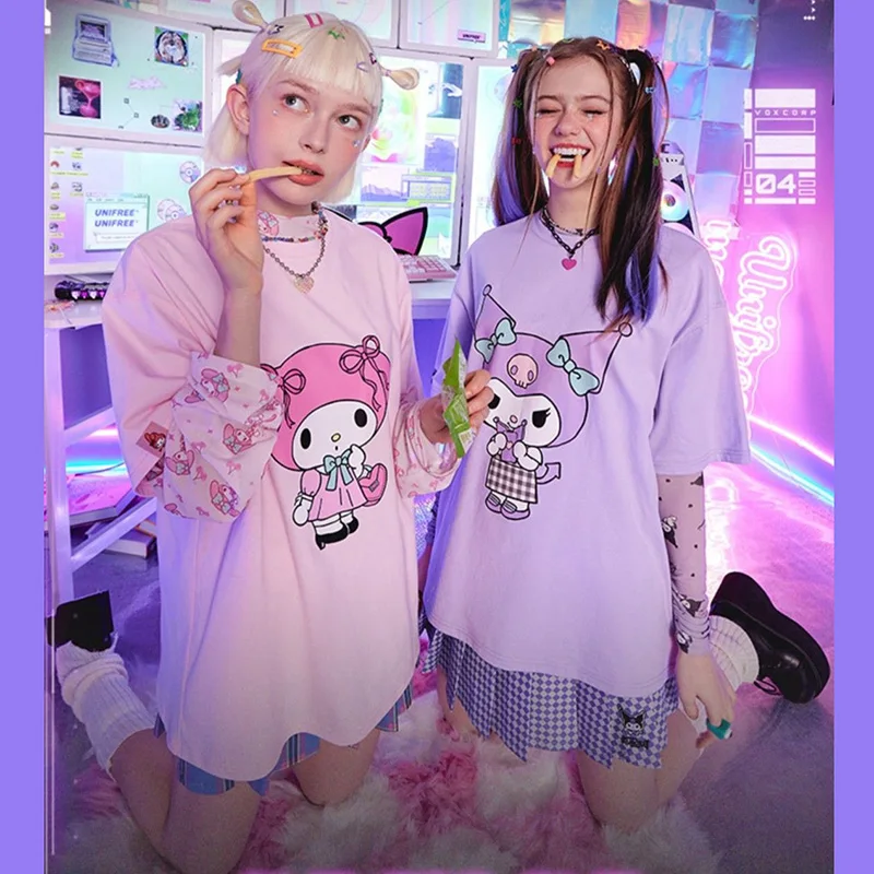 Fashion Sanrio Clothing Cartoon Kuromi My Melody Short Sleeve T-Shirt Trend Girls Summer Travel Loose Anime Short Sleeve Top
Fashion Sanrio Clothing Cartoon Kuromi My Melody Short Sleeve T-Shirt Trend Girls Summer Travel Loose Anime Short Sleeve Top