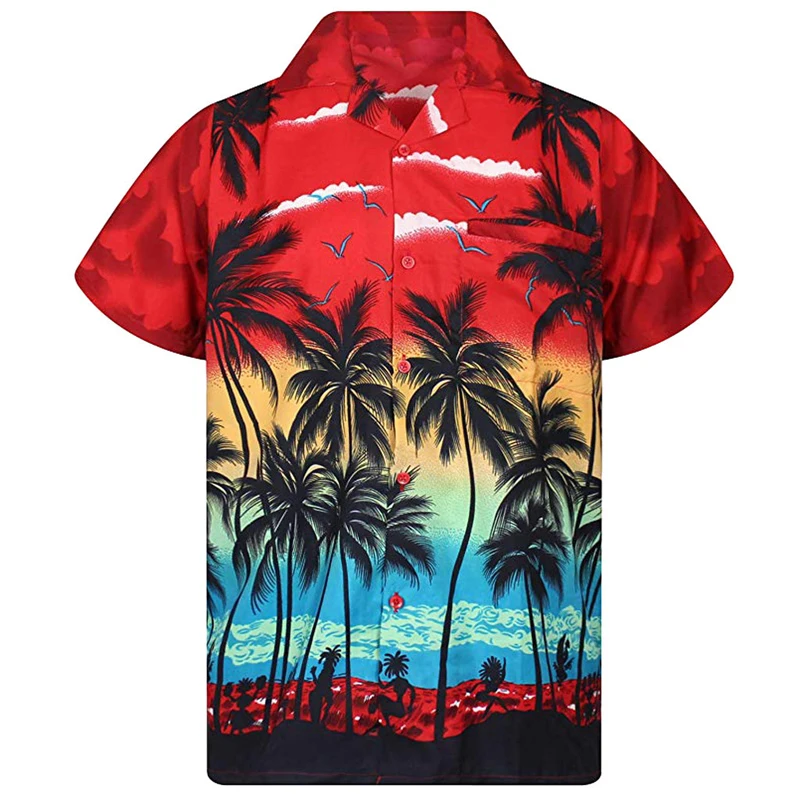 

Summer Men's Hawaiian Shirt Palm Tree 3D Print Beachwear Shirt Men's Single Breasted Plus Size Camisa Quick Dry Clothing For Men